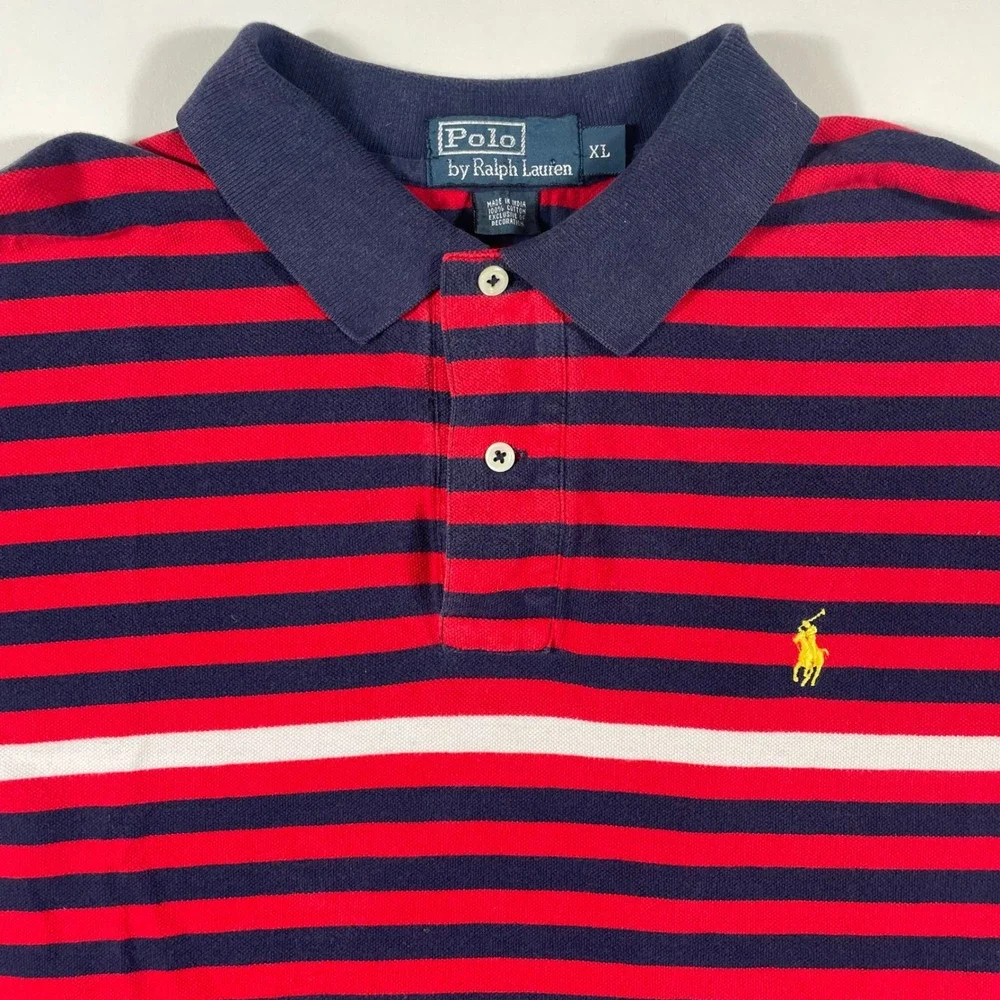 Polo Ralph Lauren Polo Shirt‎ Mens XL Striped Short Sleeve Navy Red White